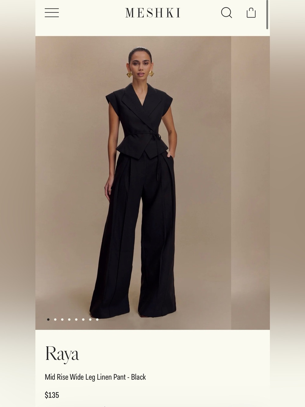 MESHKI Raya Mid Rise Wide Leg Linen Pant - Black XS
